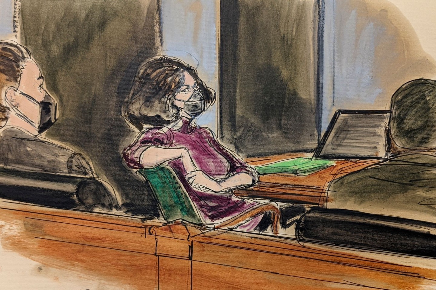 Ghislaine Maxwell (M) sitzt während ihres Prozesses wegen Sexhandels im New Yorker Gerichtssaal.